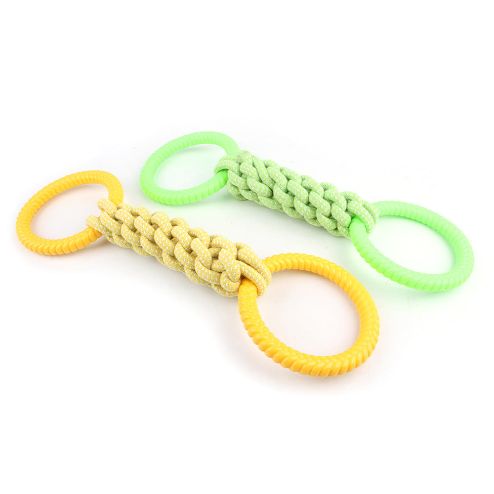Green and yellow rope tug toy options