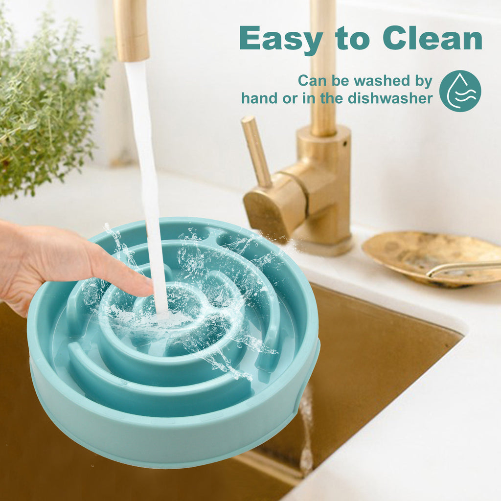 Blue spiral slow feeder bowl being washed