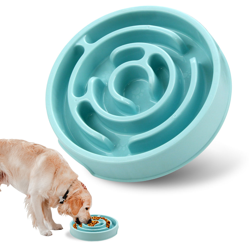 Blue spiral slow feeder dog bowl