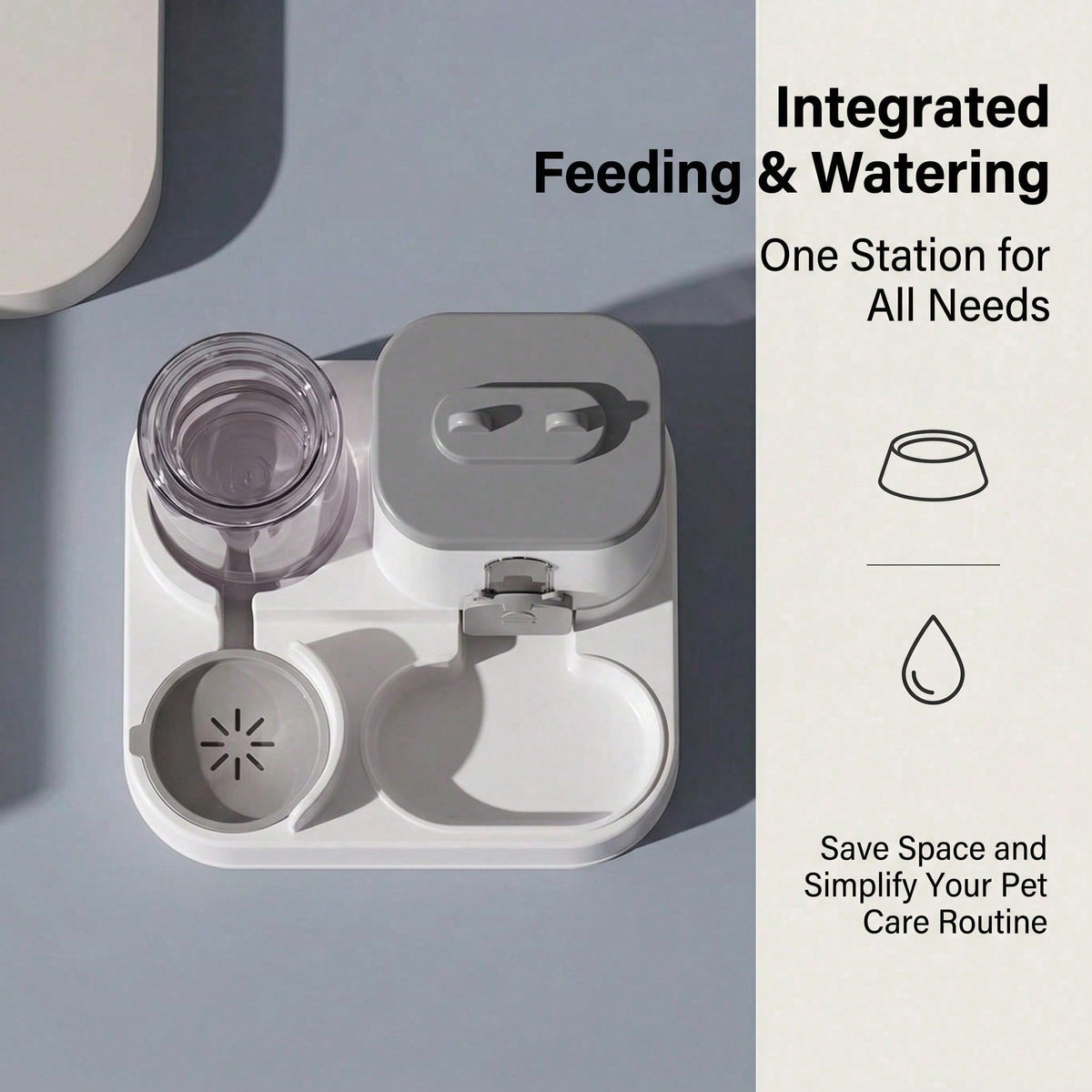Top view of the combined feeding station with separate food and water bowls