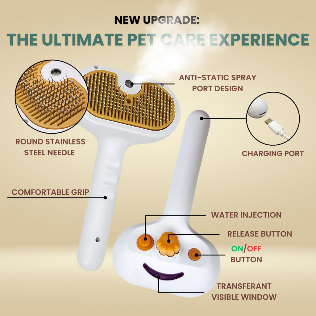 Pawly GloBrush features including mist outlet, charging port and hair release