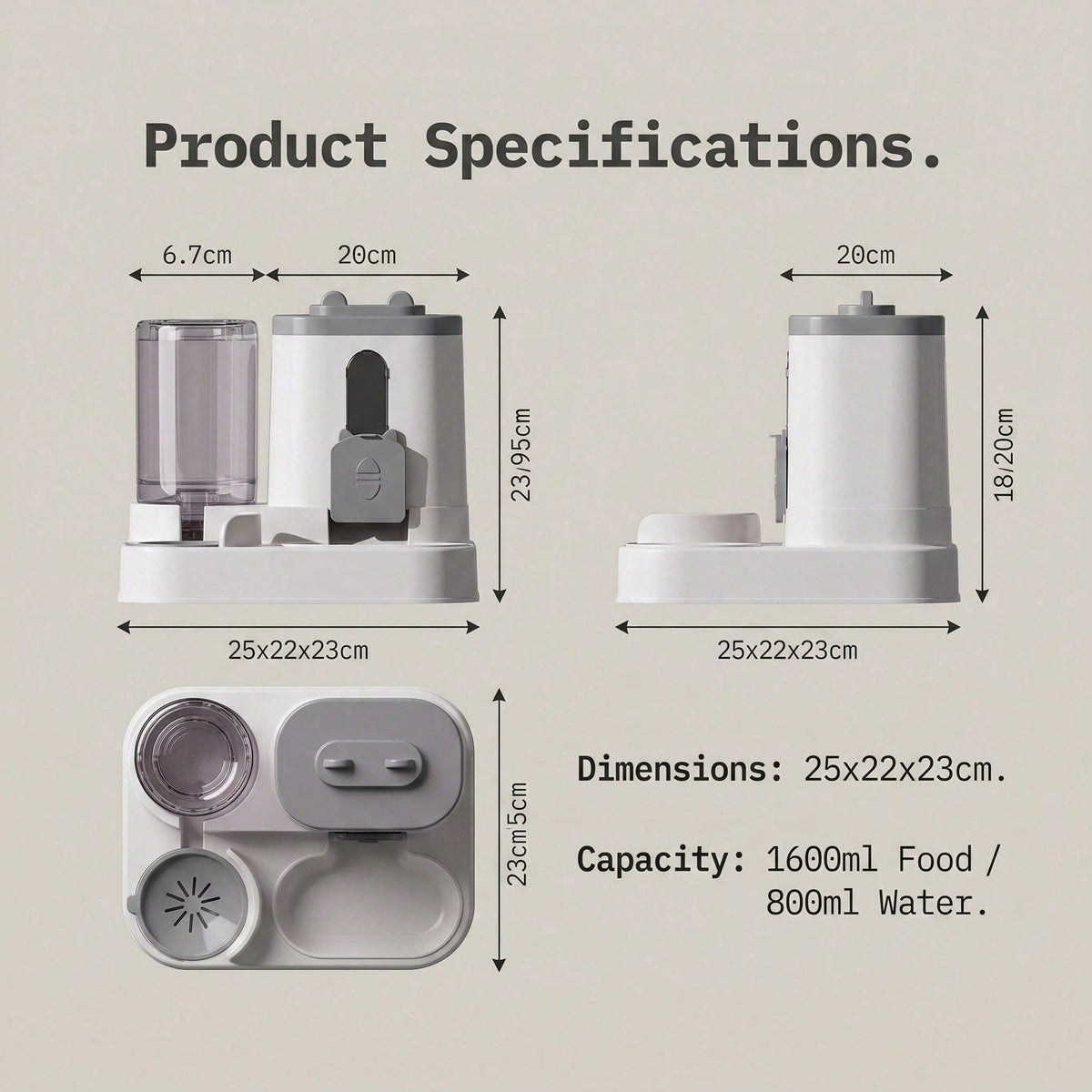 Supplier diagram showing feeding station dimensions and reservoir capacities