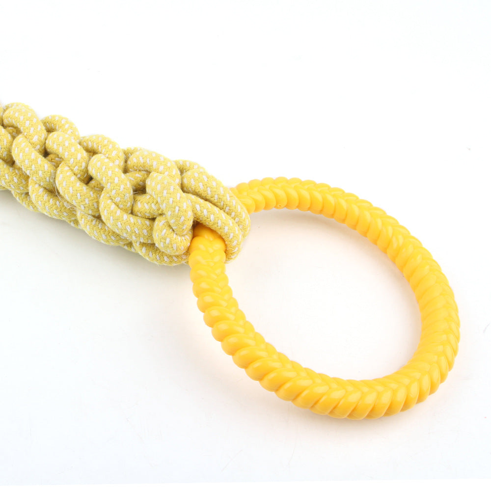 Close-up of the braided rope and yellow loop handle