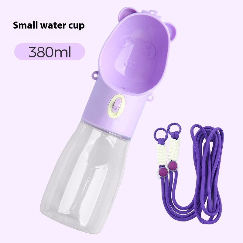 Purple 380 ml Pawly Go dog water bottle with carry strap