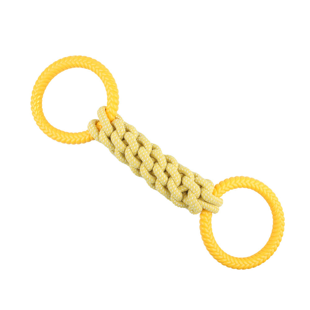Yellow double-loop rope dog tug toy